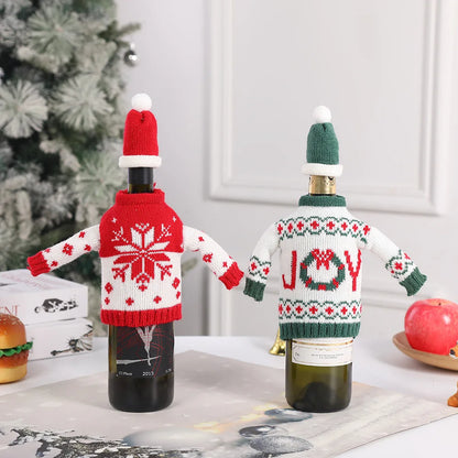 Ensemble de bouteilles de vin de noël tricotées créatives, couvre-bouteille de vin, manches, bonhomme de neige du père noël, nouvel an, décor de Table à dîner
