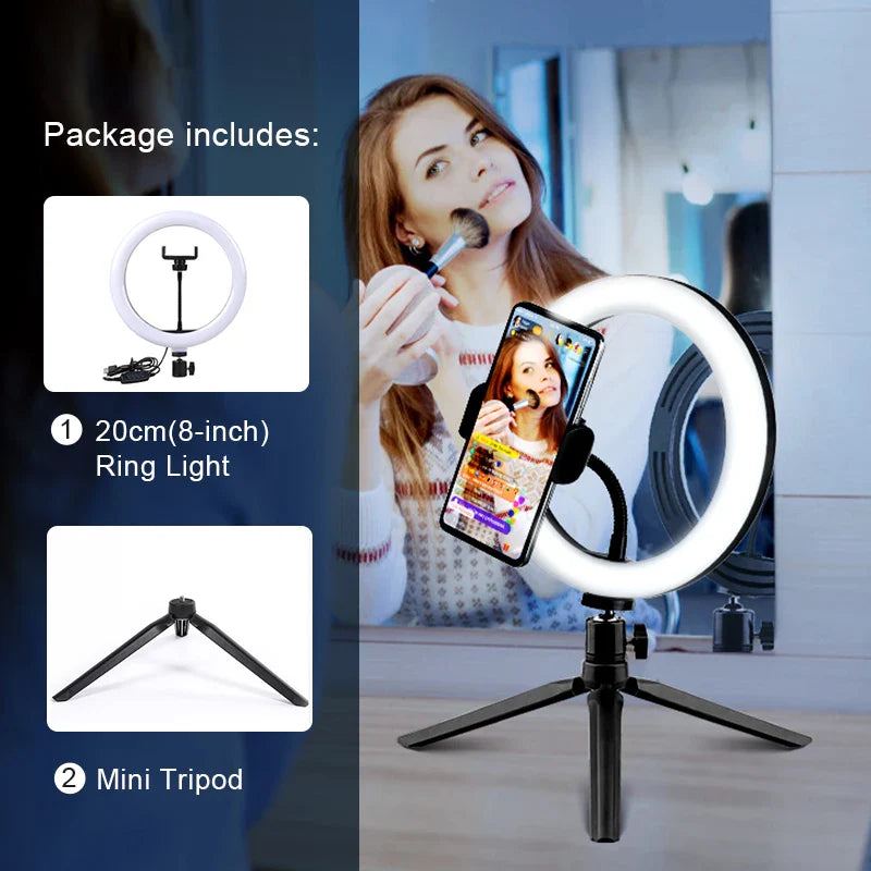 Anneau lumineux LED circulaire avec support pour téléphone, éclairage de studio, lampe pour caméra photo et vidéo YouTube, prise de vue Vlog et selfie