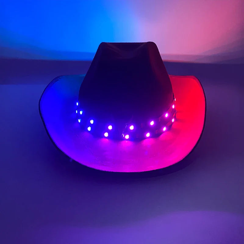 Chapeau de cowboy LED télécommandé pour femmes et hommes, chapeaux de cow-girl occidentaux, robe de l'ouest, vêtements de sauna scintillants pour Halloween, casquette unisexe, mode