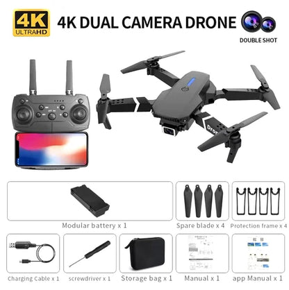 Drone FPV WiFi E88 Pro 2025 – Caméra simple/double 4K/1080P, HD grand angle, maintien d'altitude, jouet d'hélicoptère RC quadrirotor pliable