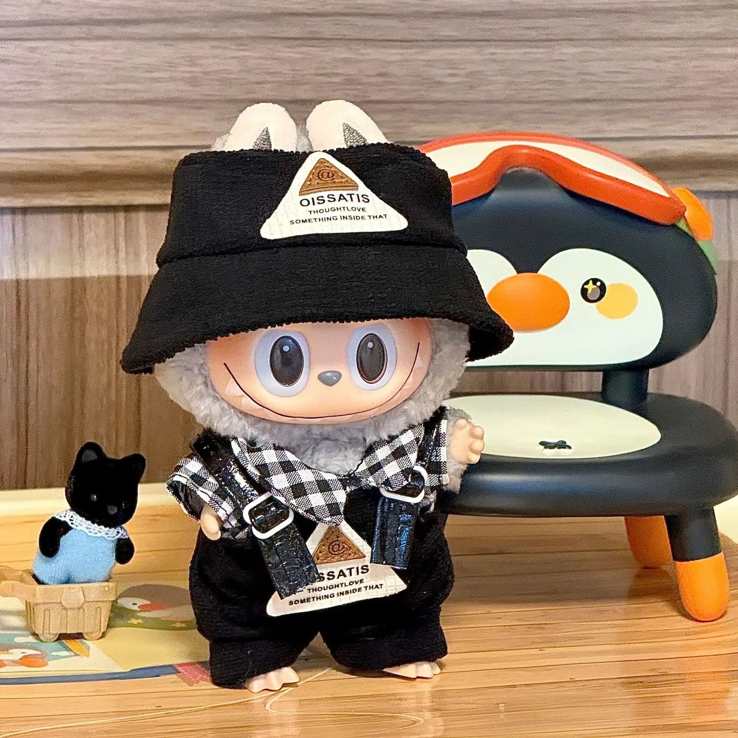 Cute Cowboy Clothes for Labubu Fashion Overalls Set Clothing Hats for Labubu V1 V2 V3 Cartoon Clothes Outfit Dolls Accessories
