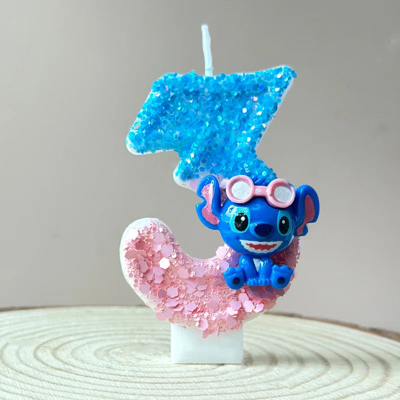 2025 Stitch Anime 0-9 Number Candle Cute 3D Page Cartoon Character Children Party Cake Plug-in Birthday Cake Decoration Gift