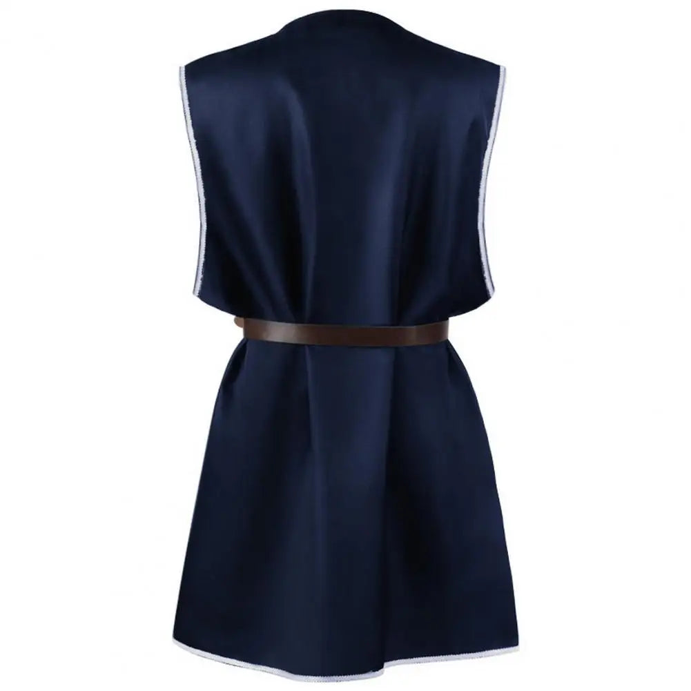 Tunique Viking Médiévale Chemise Col V Sans Manches Avec Ceinture Mi-Longue Grande Taille Cosplay Performance Déguisement Halloween Haut de Pirate
