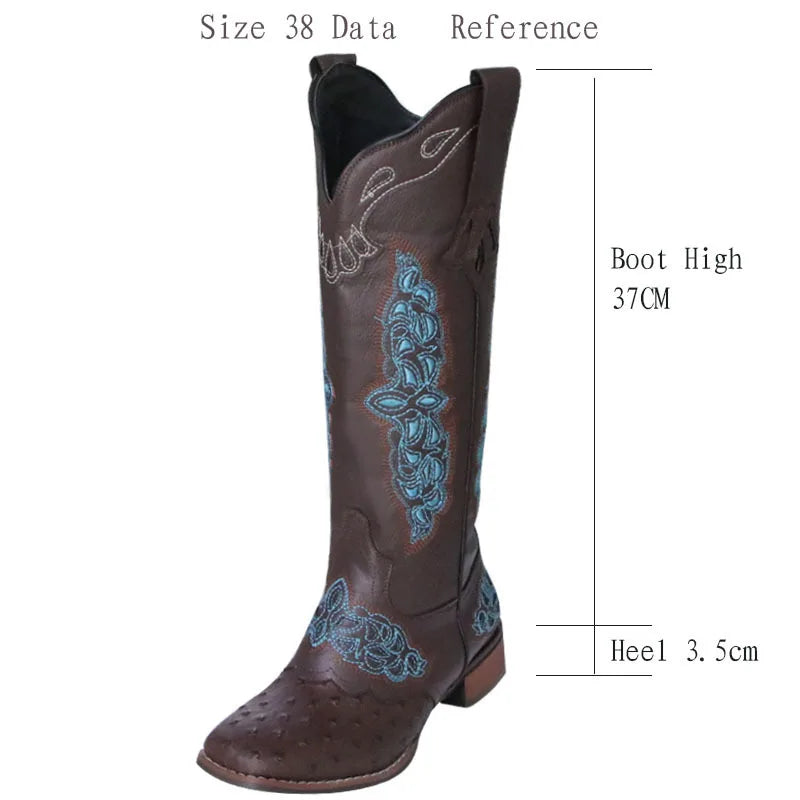 Autumn and Winter Women's Square Toe Thick Heel Colorful Patterned Knight Boots Embroidered Color-Blocked No Slip Women Boots