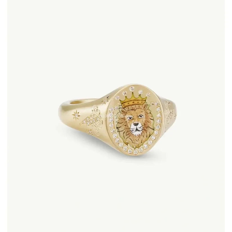 Fashionable and popular stainless steel painted ring, for Valentine's Day, Lion, Mermaid, Love, gold plated, women's jewelry, тильц®