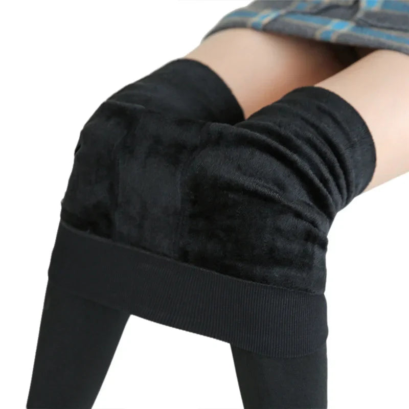 Leggings chauds en velours pour femmes, taille haute, extensibles, couleur unie, livraison directe, hiver