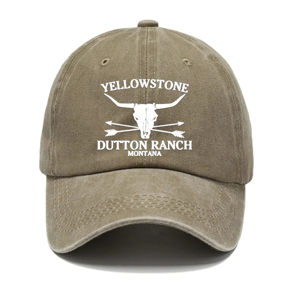 Chapeau de cowboy occidental rétro - YELLOWSTONE DUTTON Ranch casquette de baseball imprimée tête de vache brodée pour hommes et femmes