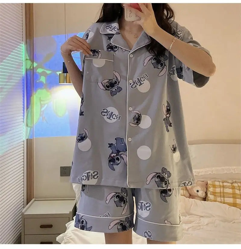 Stitch summer pajamas women's new high-value student cartoon creative cute loose short-sleeved home service suit birthday gift