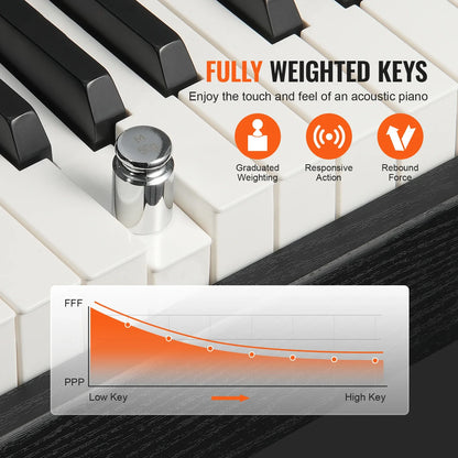 VEVOR Piano numérique, 88 touches entièrement pondérées, ensemble piano à clavier électrique portable avec double clavier, haut-parleurs, pédale de sustain, casque, Bluetooth USB MIDI, pour débutants