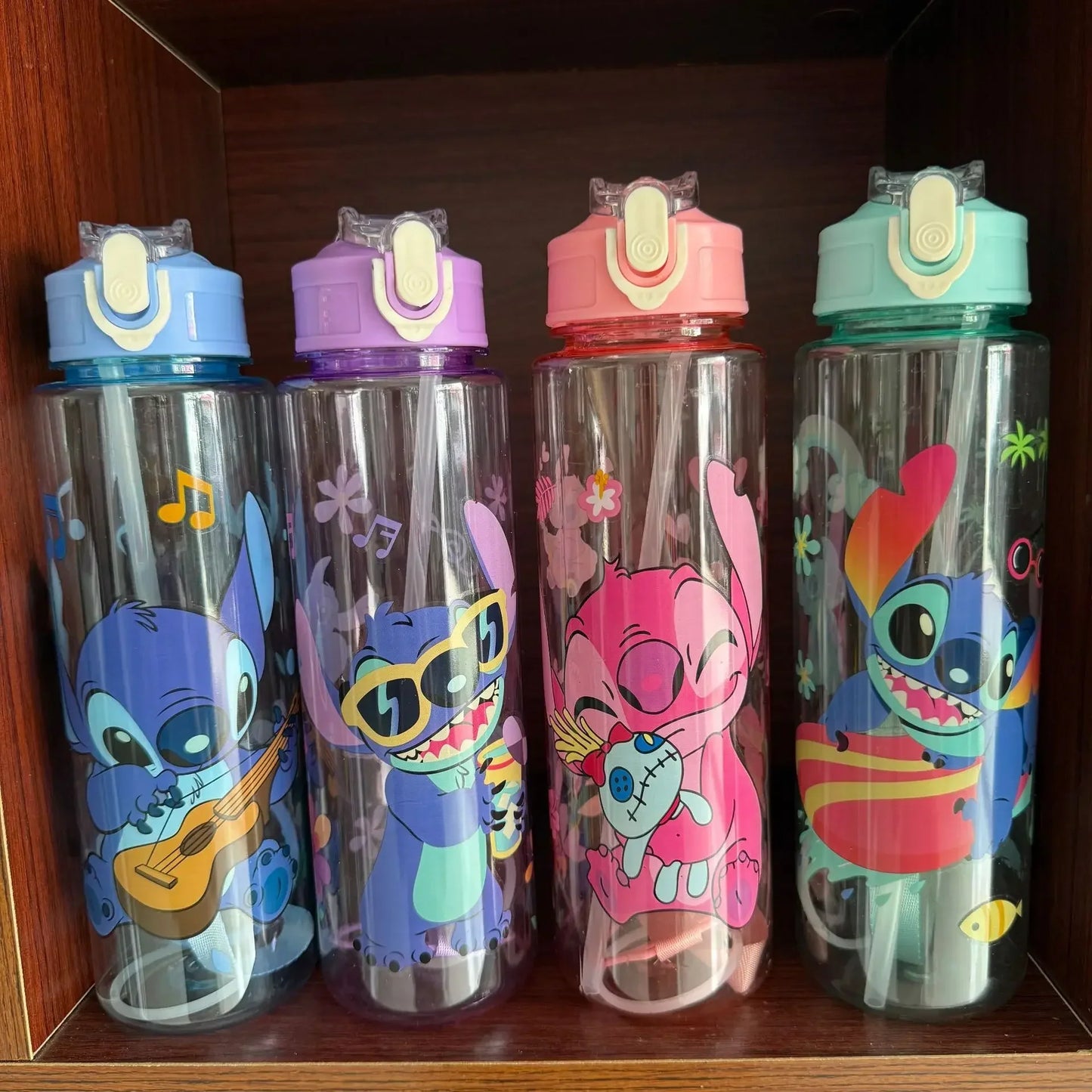 Stitch Large Plastic Tumbler With Lid Straw And Carry Cord Leakproof Lock Design For School Travel Sports Gift