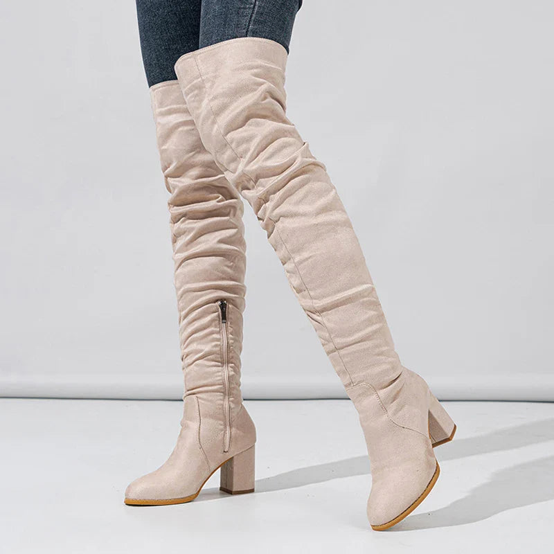 Bottes Noires Marron Cuissardes Liyke 2025 Automne Hiver Femme Sexy Bout Pointu Fermeture Éclair Chaussures Hautes Talon Carré Bottines Femme
