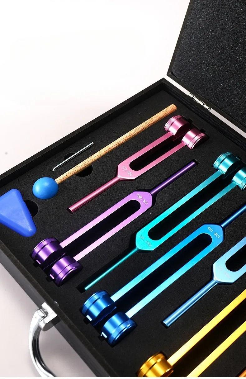 Ensembles de diapasons Chakras colorés, diapason de guérison, fourchettes de méditation en alliage d'aluminium, Instruments de Percussion portables