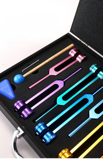 Ensembles de diapasons Chakras colorés, diapason de guérison, fourchettes de méditation en alliage d'aluminium, Instruments de Percussion portables