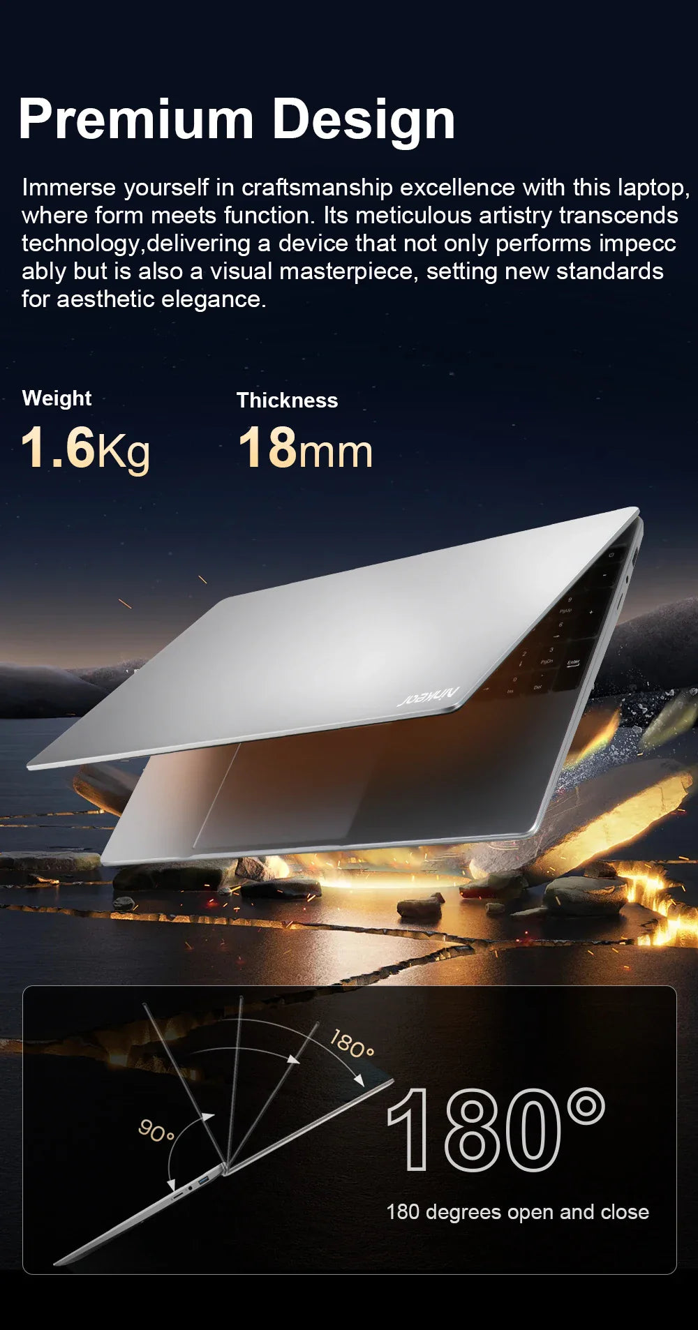 Ninkear Laptop N15 Air 15.6" FHD IPS 16GB DDR4 512GB SSD Intel N95 180° flip with Fingerprint Unlock Backlit Keyboard Windows 11
