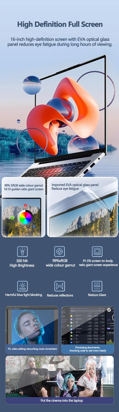 PC portable gamer 16 pouces Intel 5805 I9-11900H DDR4 Windows 11 32 Go RAM 2 To SSD HDMI Caméra HD 8 cœurs 16 threads