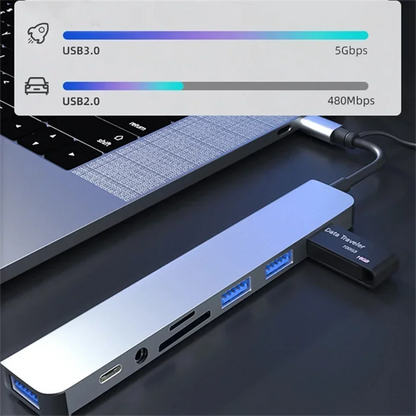 8 in 2 Docking Station USB Type C HUB with 3.5mm Audio Jack Adapter Micro SD Card Reader Laptop Tablet Phone Disk Converter