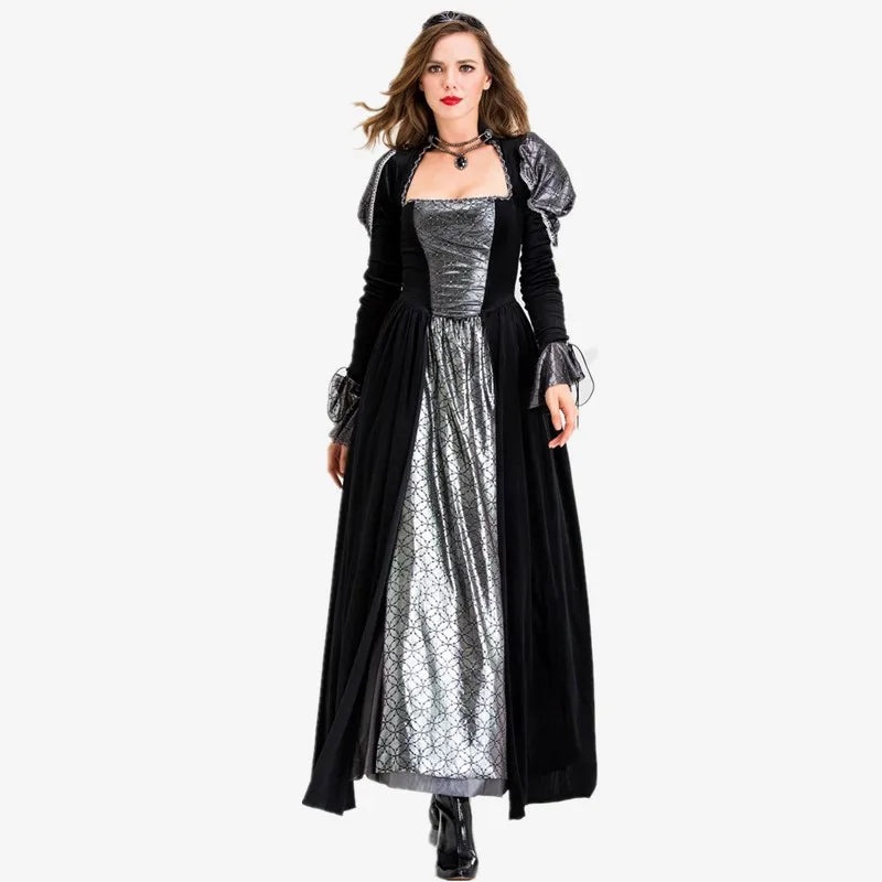 Halloween Jour des Morts Sexy Européen Médiéval Rétro Cour Gothique Reine du Poison Maléfique Vampire Costume Carnaval Fête Diable Sorcière