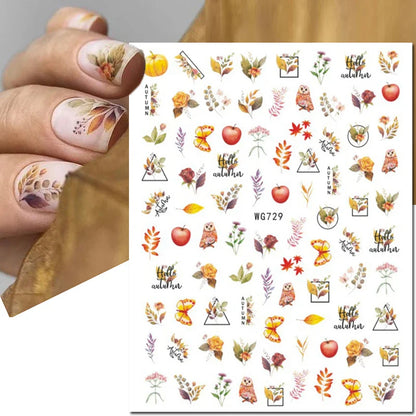 3d Nail Art Stickers Winter Autumn Golden Leaves Red Roses Flowers Decals For Nails Decoration Manicure Salon Beauty