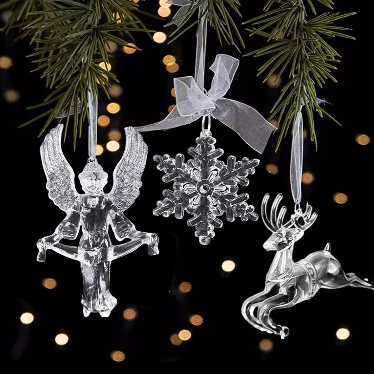 Ornement suspendu de noël en cristal acrylique, 2 à 12 pièces, ange brillant, flocon de neige, pendentif de glaçon pour décorations de fête de noël et du nouvel an
