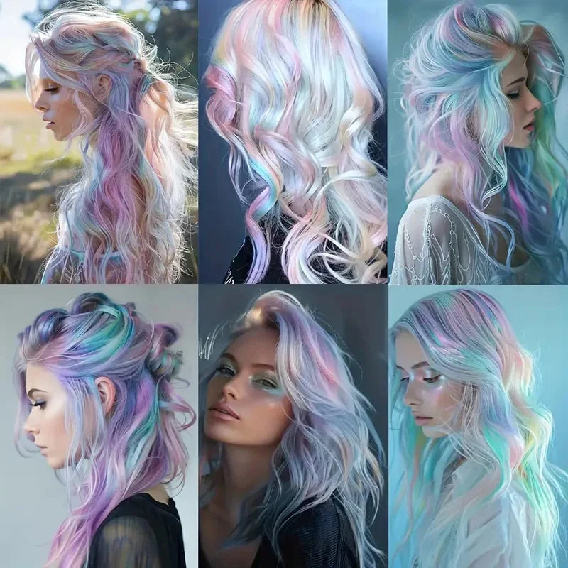 Extensions de cheveux Licorne 6 pièces de 55 cm, cheveux bouclés synthétiques à clipser pour femmes, idéales pour les déguisements d'Halloween et de Noël