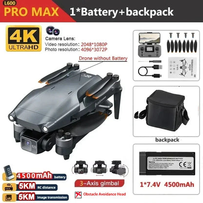 Drone GPS L600 PRO MAX/PRO, caméra HD professionnelle 4K, cardan 3 axes 5G FPV, sans balais, en option, pour éviter les obstacles, quadrirotor