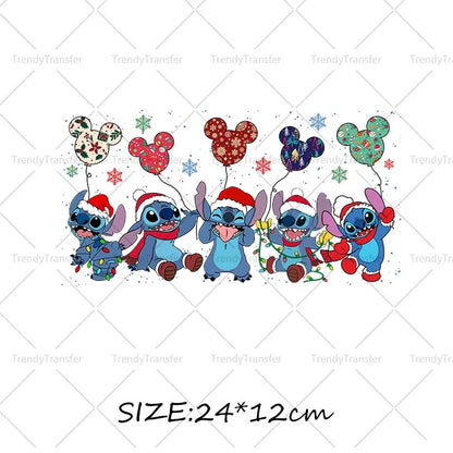 Autocollants thermocollants de Noël Lilo et Stitch pour vêtements, impressions thermiques, décalcomanies pour T-shirts