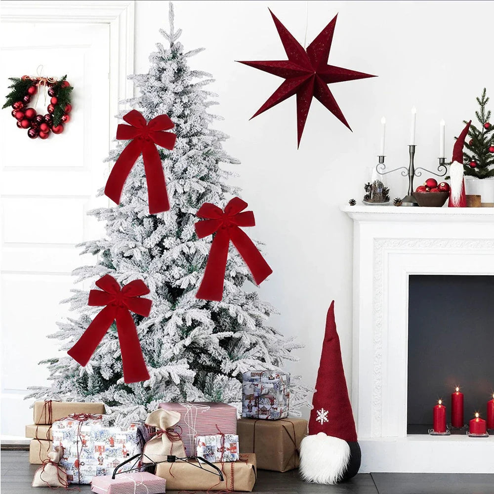 Grand nœud papillon de noël suspendu, pendentif en velours rouge pour porte, décoration de fête de noël du nouvel an 2026, nouvelle collection