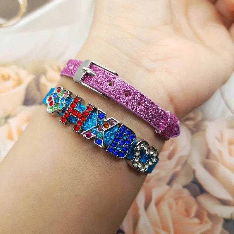 Bracelet à paillettes scintillantes, 8mm de largeur, 21cm de longueur, breloques coulissantes, lettres de l'alphabet, bijoux à bricoler soi-même, cadeau pour femmes et enfants
