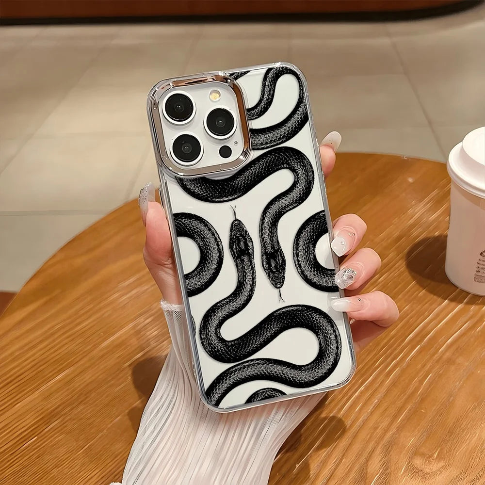 Cute Doodle Funny Snake Phone Case For iPhone 17 16e 16 15 14 13 12 11 mini Pro Max X XR XSMAX 8 Air Plus Transparent Soft Cover