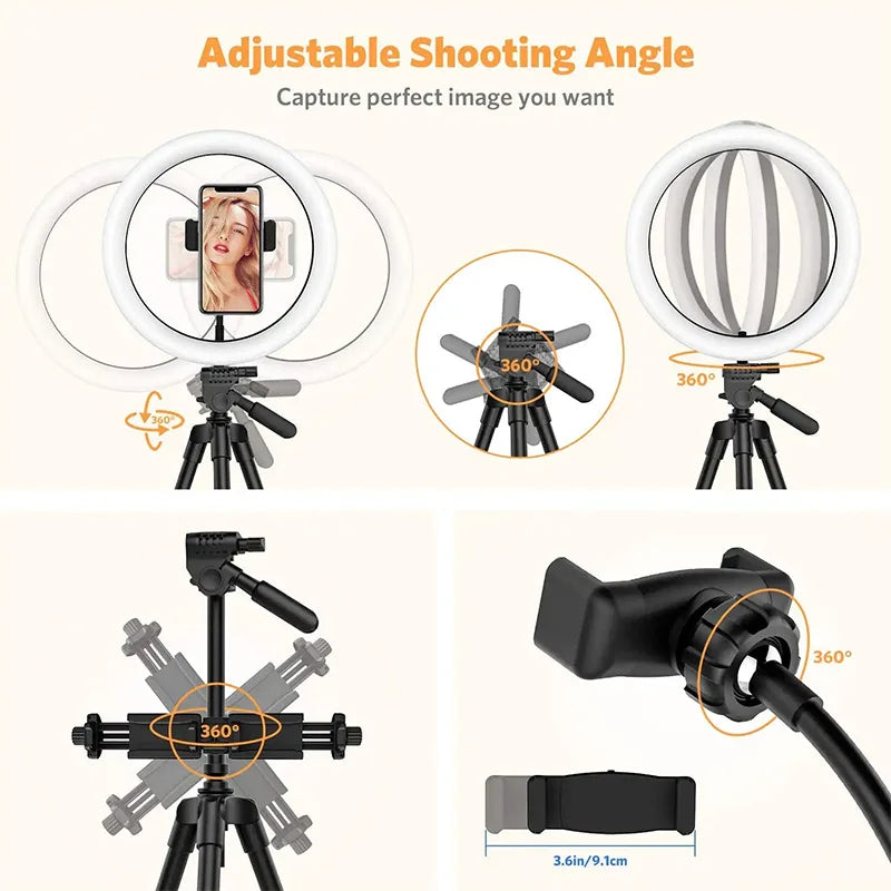 LED Selfie anneau lumineux photographie vidéo lumière RingLight support de téléphone trépied lumière de remplissage lampe à intensité variable Trepied Streaming 10 "26 cm