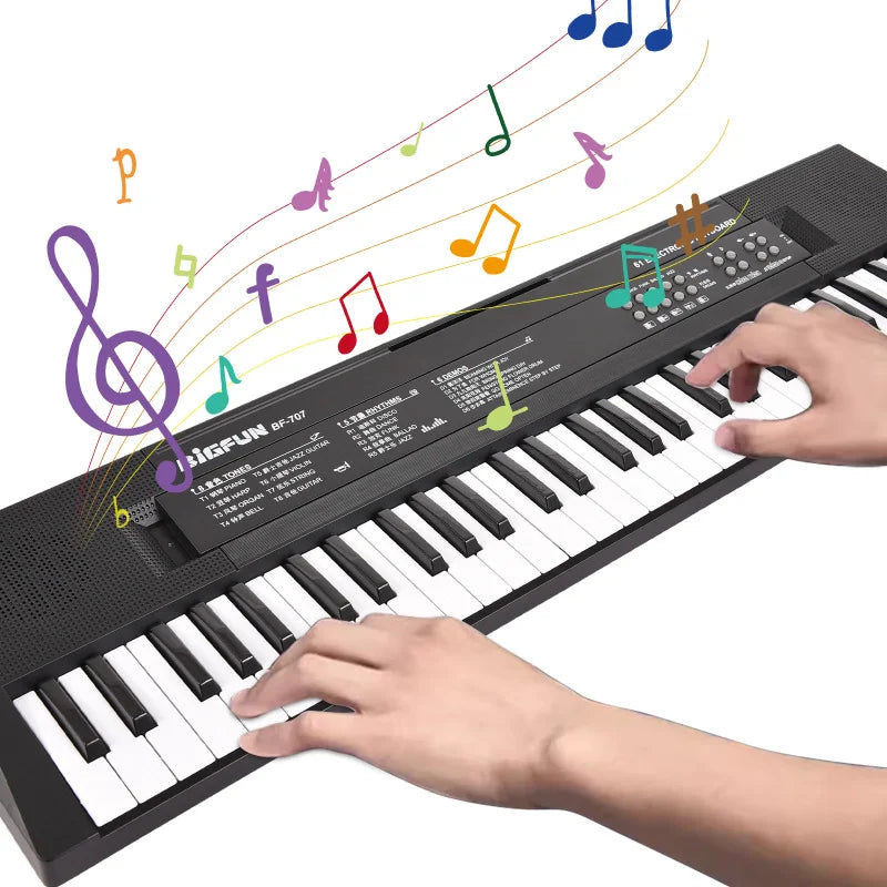 BIGFUN-Clavier électronique à 61 touches pour touristes, piano, haut-parleurs, 8 tons, 5 dangthms, 5 tambours, percussion, tension, 6 démonstration, musique