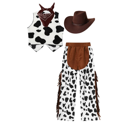 Costume de Cowboy Occidental pour Enfant, Déguisement de Cowgirl, Jeu, Interface West, ixd'Halloween, Cosplay, Ensembles de 4 Pièces, Performance sur Scène Trempée