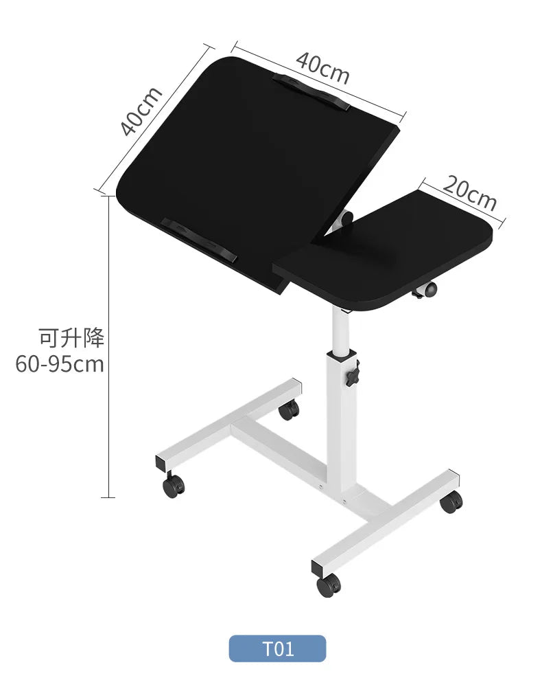Table de lit inclinable avec roulettes, bureau de chevet réglable en hauteur, 2 ordinateurs de bureau inclinables, bureau sur pied pour ordinateur portable