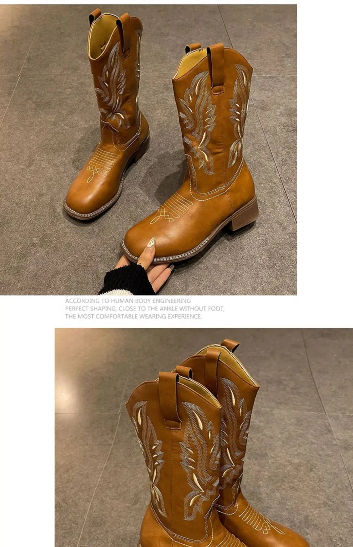 Versatile Western Cowboy Boots Summer Coarse Heel Embroidered Sleeve Knight Boots Mid Barrel Square Head Horseshoe Large