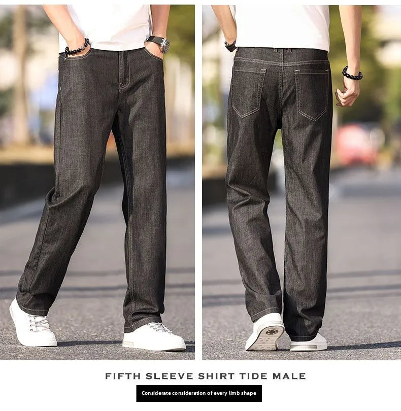 Summer Thin Men's Elastic Cotton Jeans Fashion Blue Comfortable Business Straight Casual Pants Brand Male Clothes Trousers jeans
