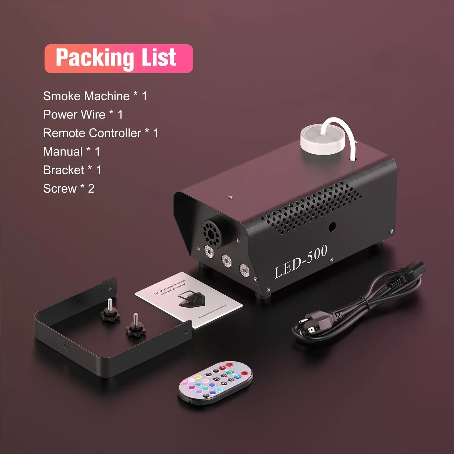 U'King 500W Machine à fumée RGB 3 LED Machine à brouillard de couleur mixte avec télécommande éjecteur de fumée de scène pour DJ Halloween Noël