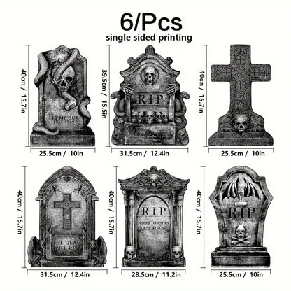 3/6Pcs 2024 Halloween Tombstone Decor Skull Tombstone RIP Letters Bad Omens Haunted House Decor for Patio Garden Frighten Kids