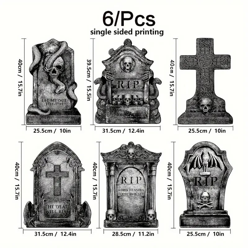 3/6Pcs 2024 Halloween Tombstone Decor Skull Tombstone RIP Letters Bad Omens Haunted House Decor for Patio Garden Frighten Kids