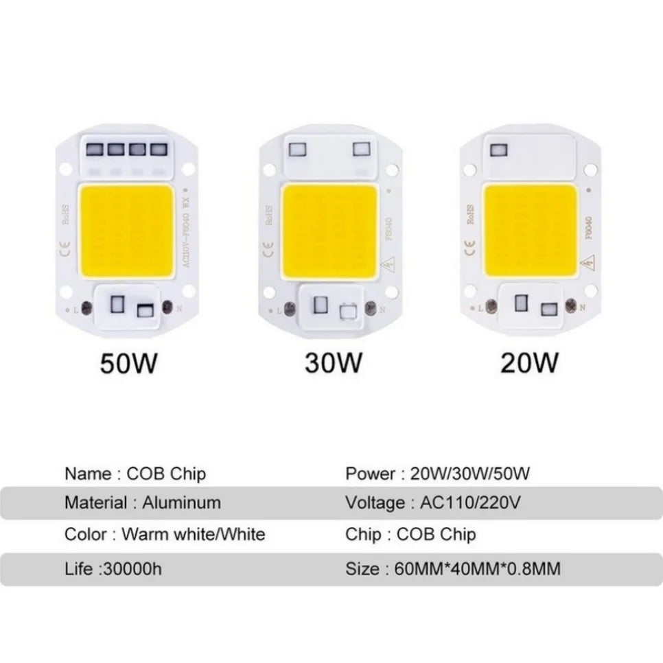 LED COB lampe perle 20W 30W 50W 220V IP65 IC intelligent pas besoin de pilote bricolage projecteur LED ampoule projecteur extérieur puce lampe plus brillante