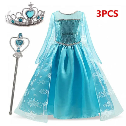 Elsa Princess Dress for Girls Cosplay Elsa Costume Children Halloween Carnival Birthday Clothing Kids Cosplay Snow Queen Costume