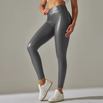 Leggings en cuir PU femmes Sexy Scrunch fesses Leggings filles Faux cuir pantalon taille haute Push Up Leggings décontractés 6 couleurs