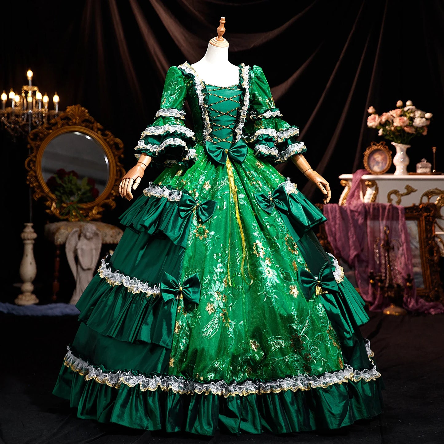 Robe de bal Marie-Antoinette géorgienne en satin, robe de soirée victorienne pour femme