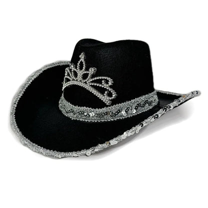 Chapeau de Cowboy Rose pour Femmes Filles Chapeau Western à Large Bord Chapeau à Paillettes Scintillantes pour Spectacle Costume de Cowgirl pour Fête de Mariage
