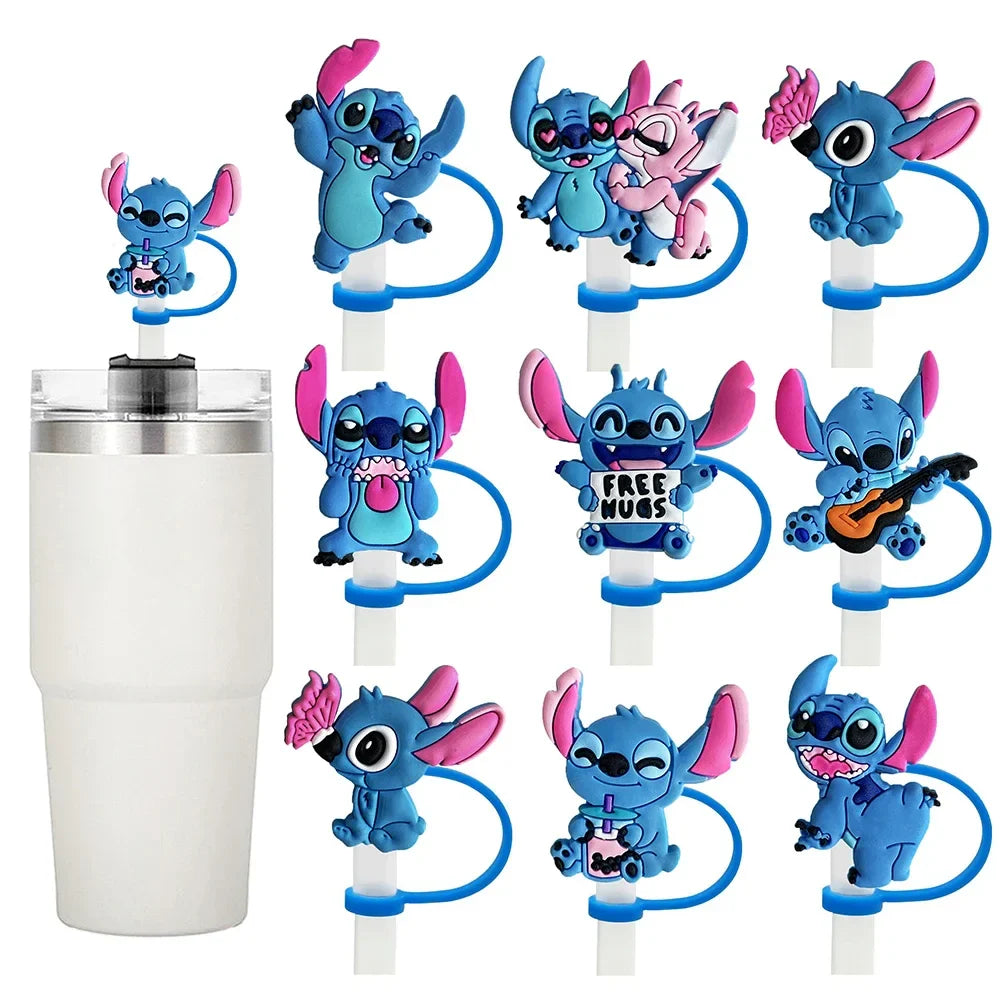 1-8Pcs Stitch Straw Cover Cap, Reusable Dustproof Cup Cover, Cartoon Drink Straw Plug, Splash Proof Straw Cap, Gift for Kids