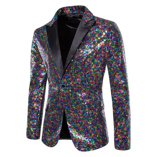Fashion Men Luxurious Sequin Suit Jacket Green / Silver Men's Bar KTV Stage Dress Male Blazer Coat