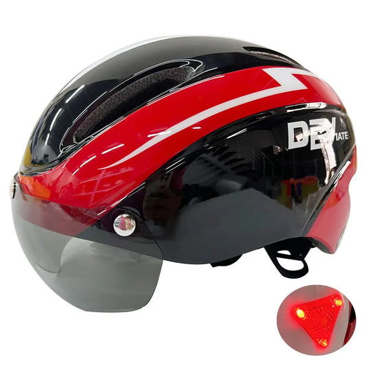 Bicycle Helmet with LED Light for Men and Women, Magnetic Lens Cycling Helmet, Road, Mountain, Riding, Bike Sports, Skateboard, Scooter