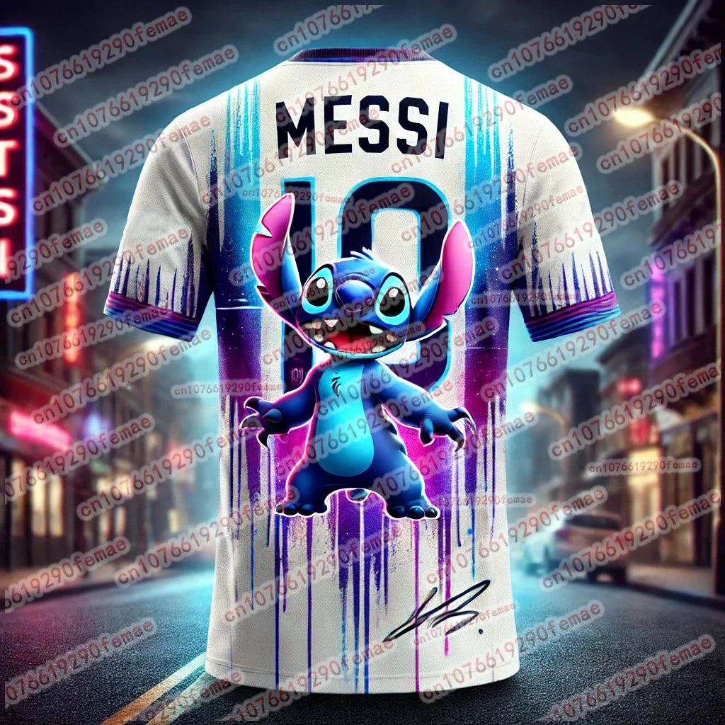T-shirt Stitch et Messi – Maillot d'été confortable, mignon et élégant pour enfants et adultes, garçons et filles