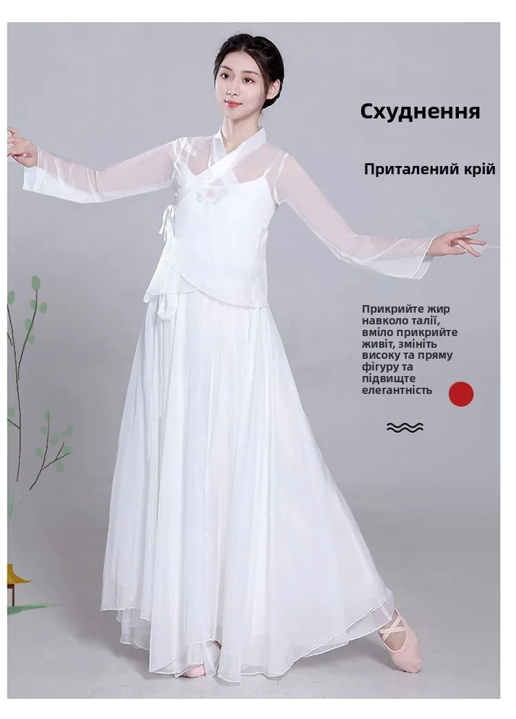 Costume de danse classique Ele, jupe blanche vaporeuse, costume de performance de fée, design Fene Dra, belle mythologie