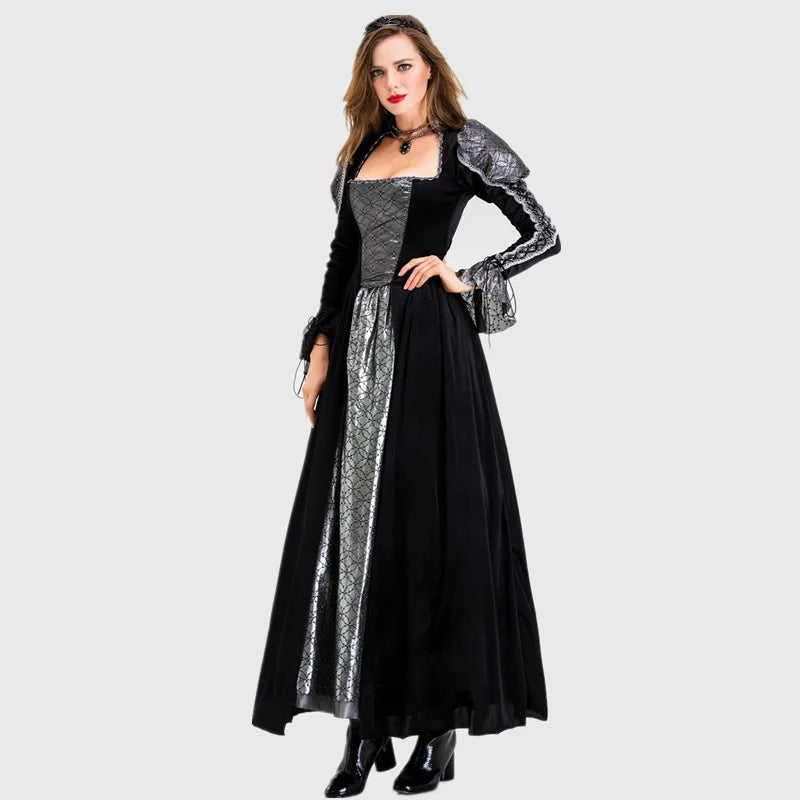 Halloween Jour des Morts Sexy Européen Médiéval Rétro Cour Gothique Reine du Poison Maléfique Vampire Costume Carnaval Fête Diable Sorcière