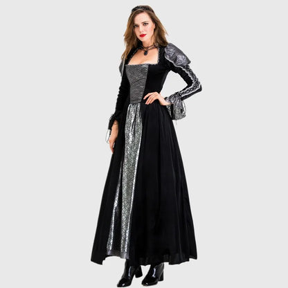 Halloween Jour des Morts Sexy Européen Médiéval Rétro Cour Gothique Reine du Poison Maléfique Vampire Costume Carnaval Fête Diable Sorcière